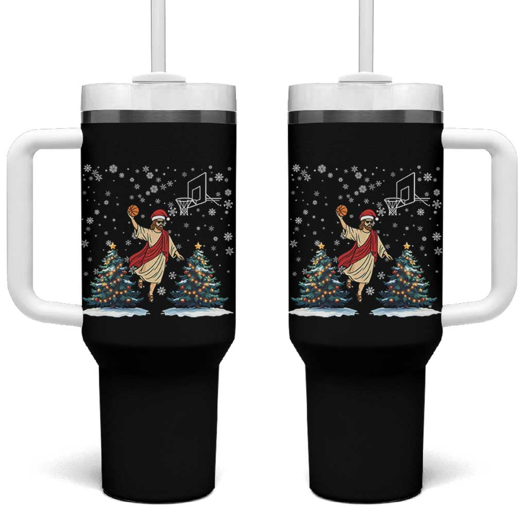 He Is Rizzin Tumbler With Handle Funny Christmas Slam Dunk Basketball Gift