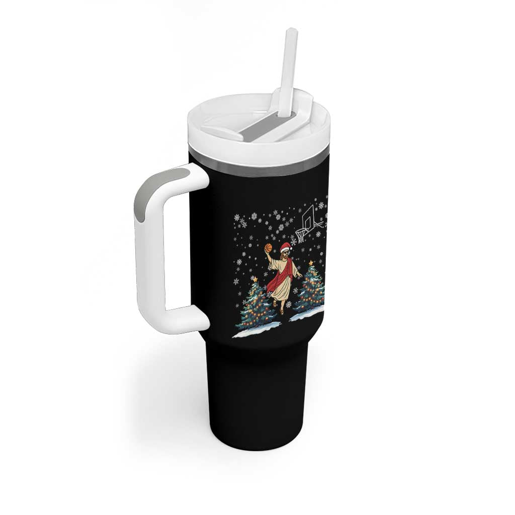 He Is Rizzin Tumbler With Handle Funny Christmas Slam Dunk Basketball Gift