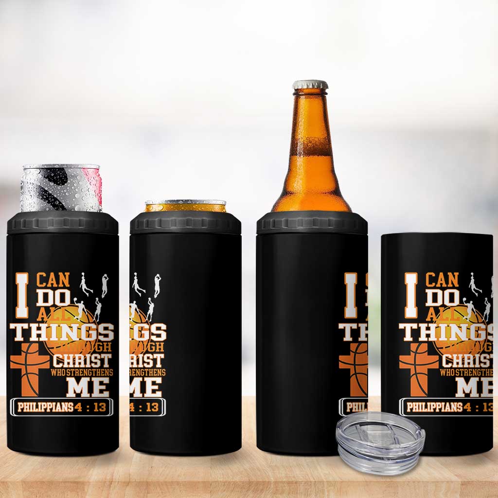 Christian Basketball 4 in 1 Can Cooler Tumbler I Can Do All Things Through Christ Bible Verse
