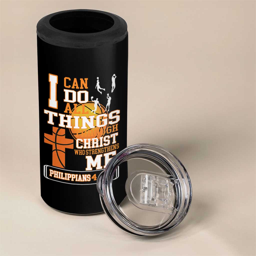Christian Basketball 4 in 1 Can Cooler Tumbler I Can Do All Things Through Christ Bible Verse