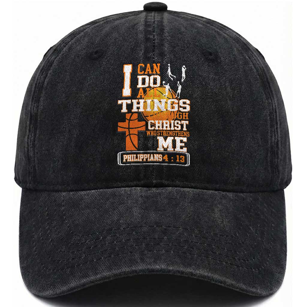 Christian Basketball Washed Cotton Baseball Cap I Can Do All Things Through Christ Bible Verse