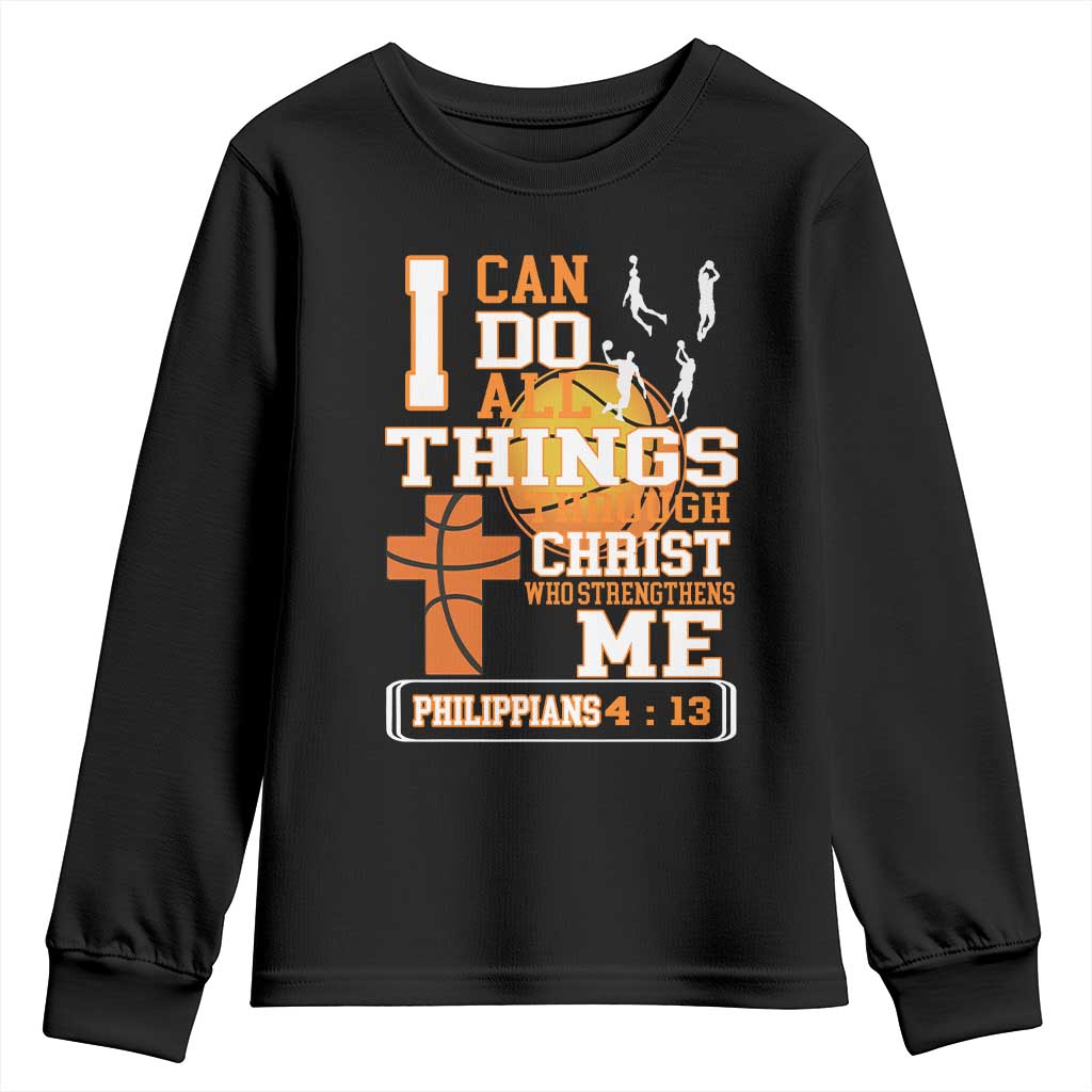 Christian Basketball Youth Sweatshirt I Can Do All Things Through Christ Bible Verse - Wonder Print Shop