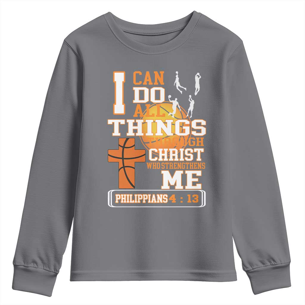 Christian Basketball Youth Sweatshirt I Can Do All Things Through Christ Bible Verse - Wonder Print Shop