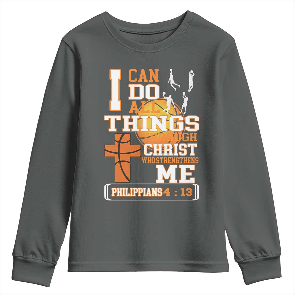 Christian Basketball Youth Sweatshirt I Can Do All Things Through Christ Bible Verse - Wonder Print Shop