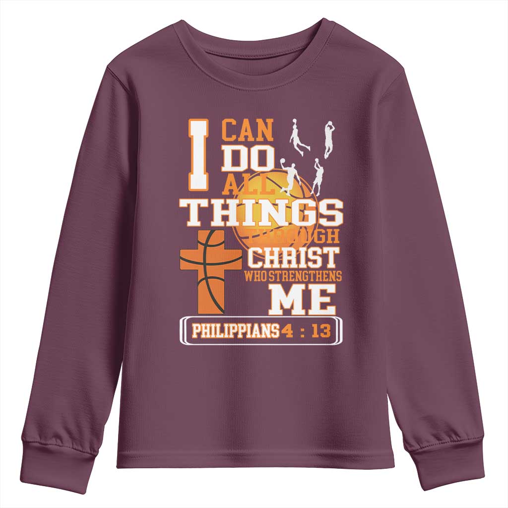 Christian Basketball Youth Sweatshirt I Can Do All Things Through Christ Bible Verse - Wonder Print Shop