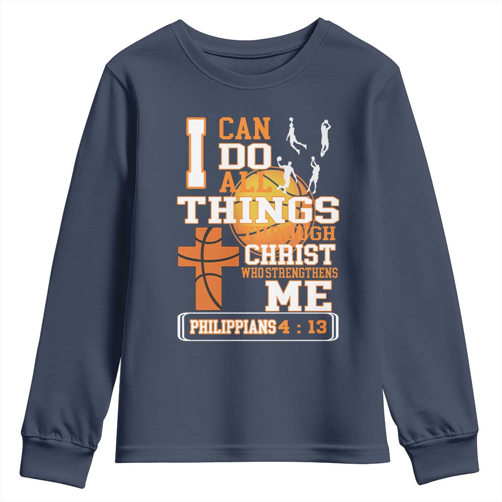 Christian Basketball Youth Sweatshirt I Can Do All Things Through Christ Bible Verse - Wonder Print Shop