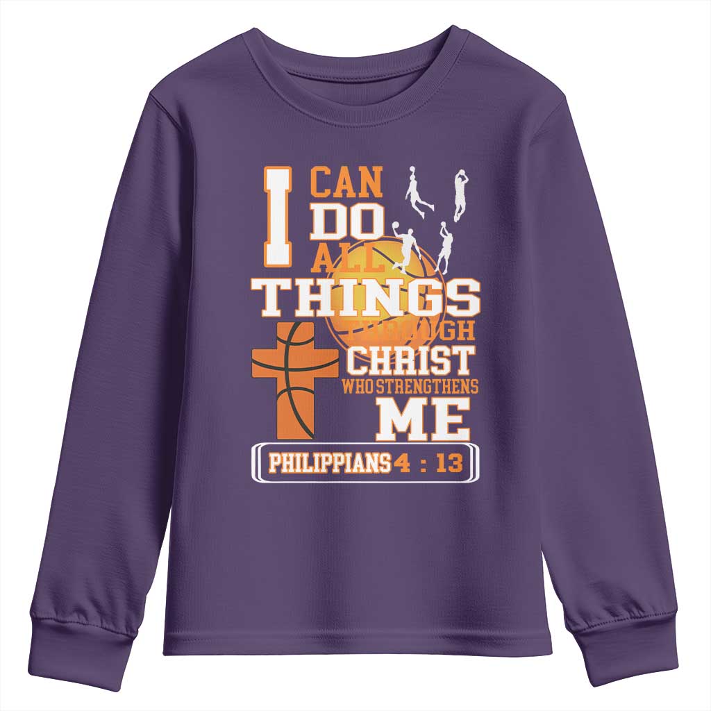 Christian Basketball Youth Sweatshirt I Can Do All Things Through Christ Bible Verse - Wonder Print Shop