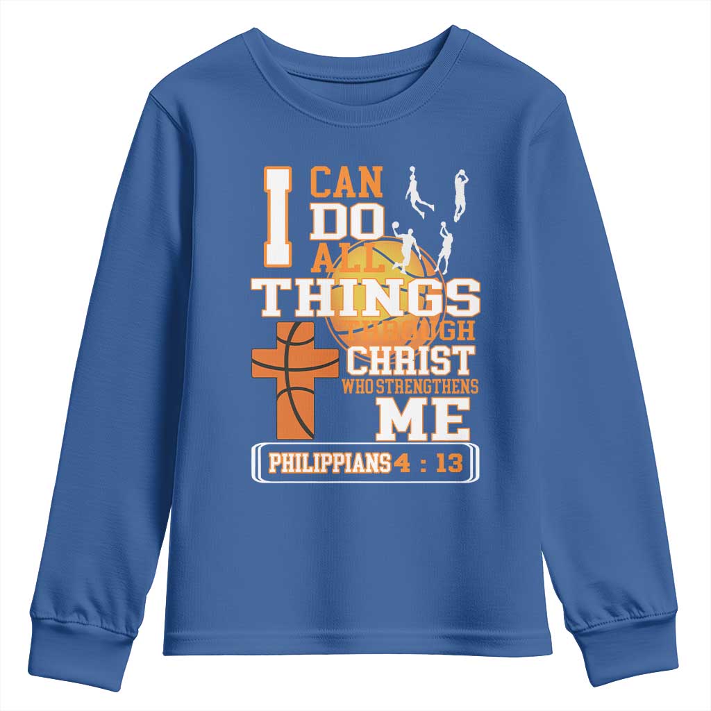 Christian Basketball Youth Sweatshirt I Can Do All Things Through Christ Bible Verse - Wonder Print Shop