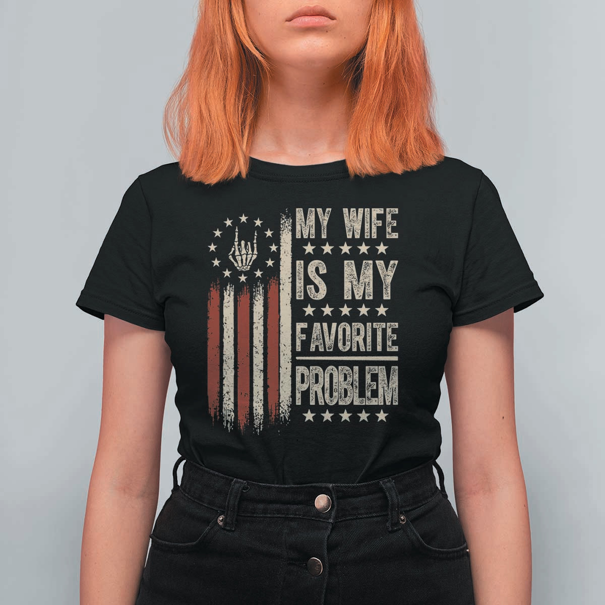 Funny My Wife Is My Favorite Problem T Shirt For Women American Flag Husband Marriage Gift