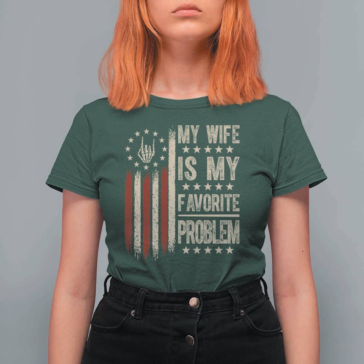 Funny My Wife Is My Favorite Problem T Shirt For Women American Flag Husband Marriage Gift