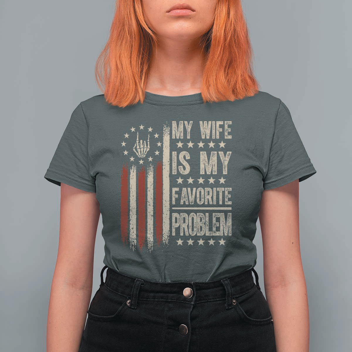Funny My Wife Is My Favorite Problem T Shirt For Women American Flag Husband Marriage Gift