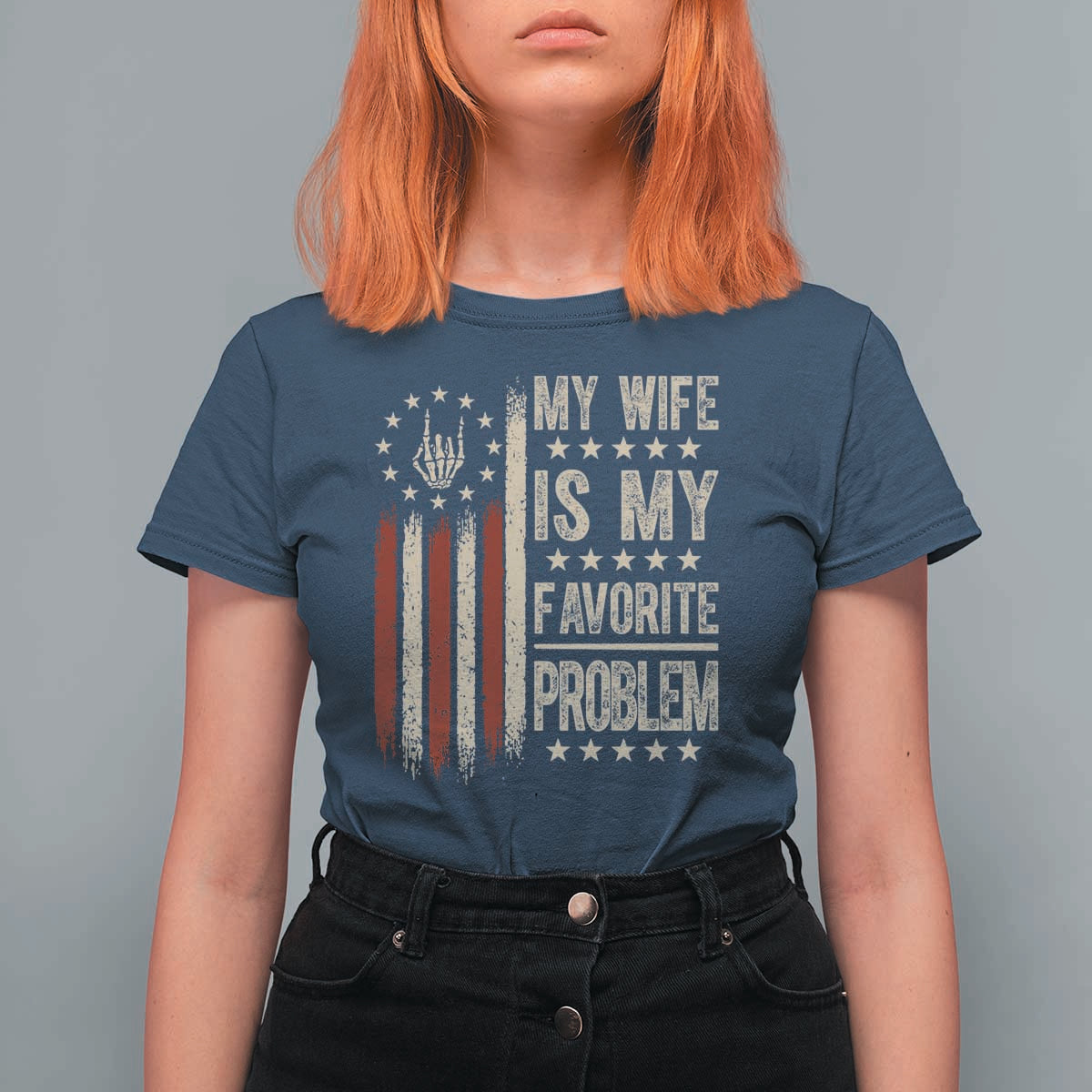 Funny My Wife Is My Favorite Problem T Shirt For Women American Flag Husband Marriage Gift