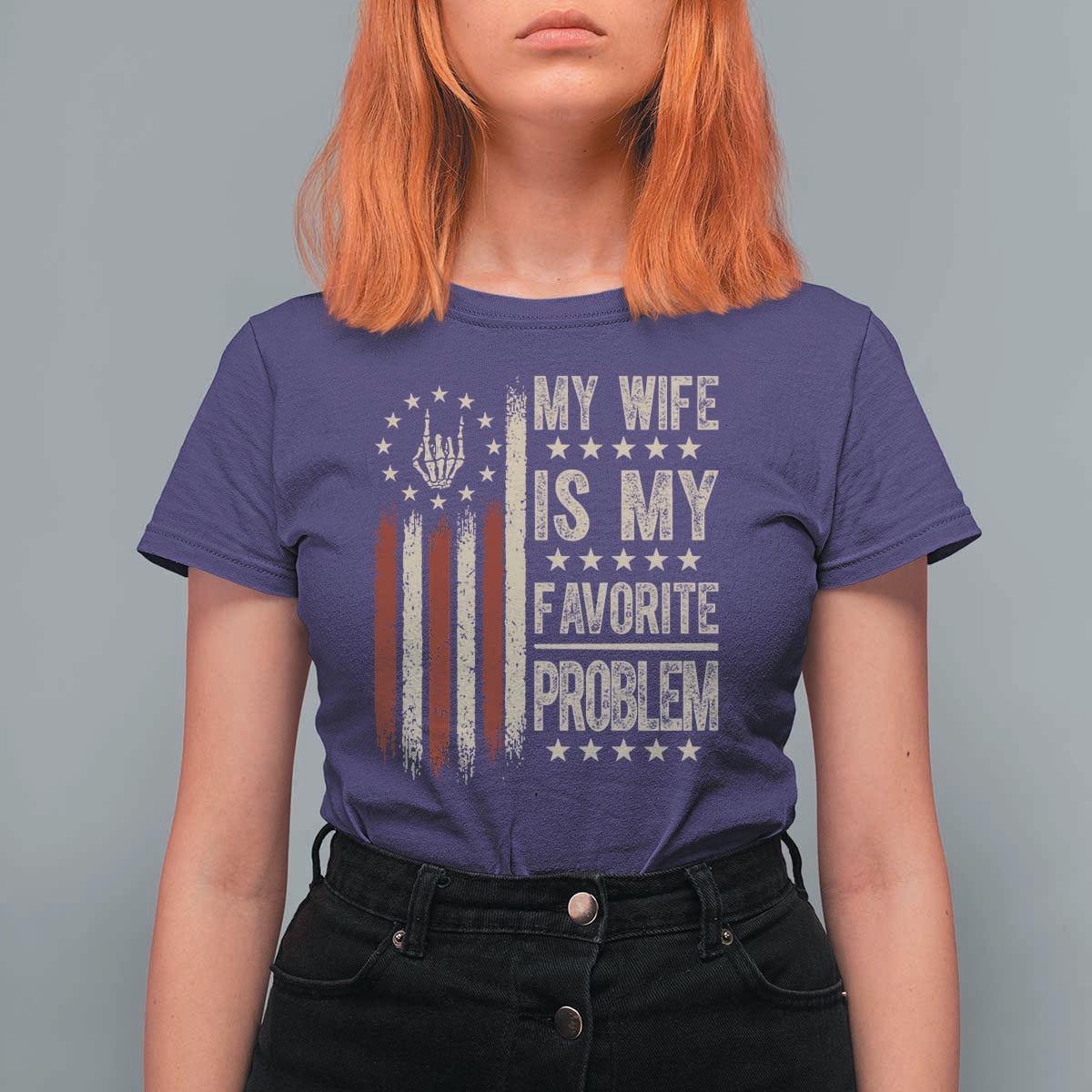 Funny My Wife Is My Favorite Problem T Shirt For Women American Flag Husband Marriage Gift