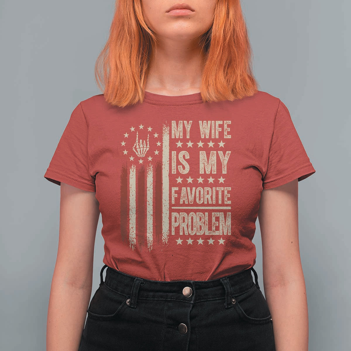 Funny My Wife Is My Favorite Problem T Shirt For Women American Flag Husband Marriage Gift