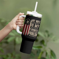 Funny My Wife Is My Favorite Problem Tumbler With Handle American Flag Husband Marriage Gift