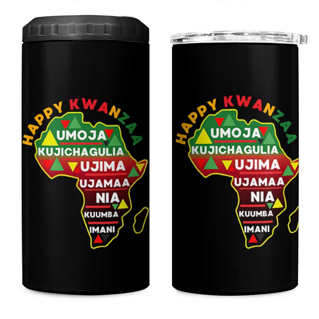 Happy Kwanzaa African Map 4 in 1 Can Cooler Tumbler Nguzo Saba Seven Principles African Heritage Gift - Wonder Print Shop
