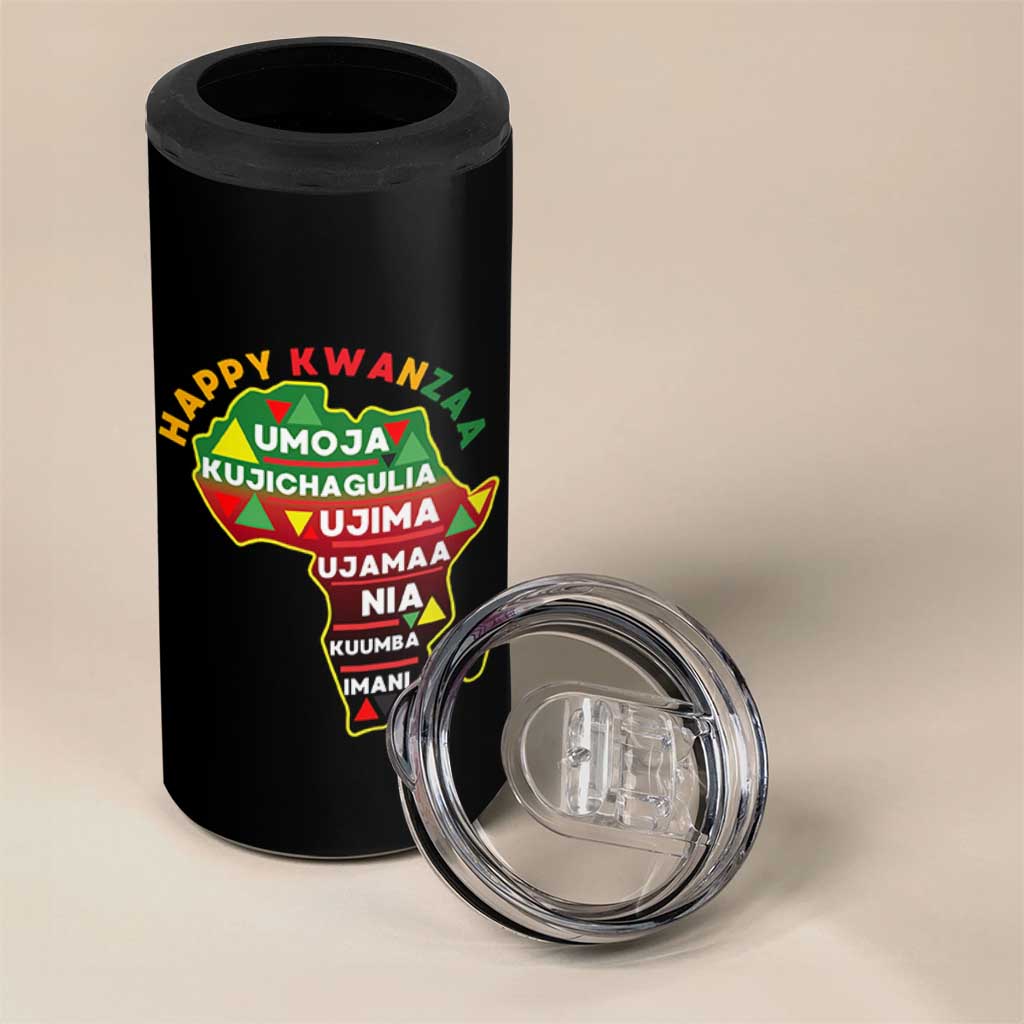 Happy Kwanzaa African Map 4 in 1 Can Cooler Tumbler Nguzo Saba Seven Principles African Heritage Gift - Wonder Print Shop