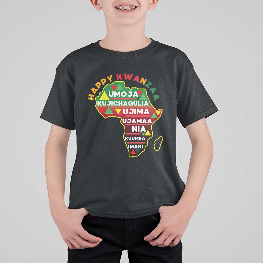 Happy Kwanzaa African Map T Shirt For Kid Nguzo Saba Seven Principles African Heritage Gift - Wonder Print Shop