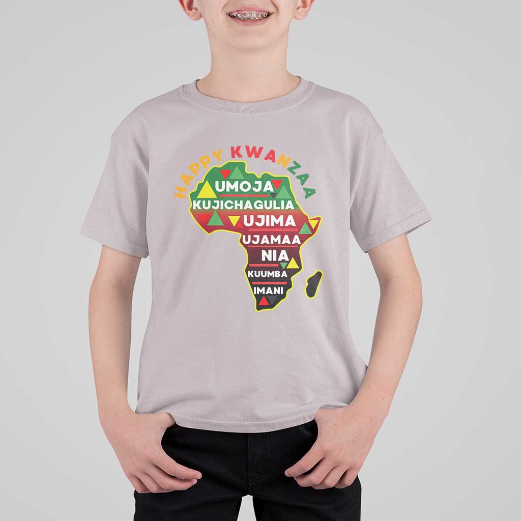 Happy Kwanzaa African Map T Shirt For Kid Nguzo Saba Seven Principles African Heritage Gift - Wonder Print Shop