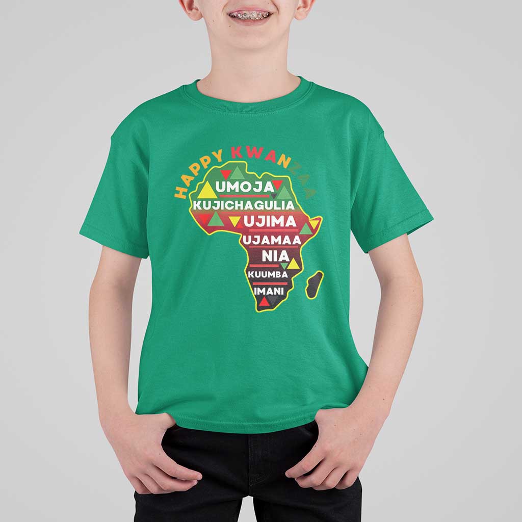 Happy Kwanzaa African Map T Shirt For Kid Nguzo Saba Seven Principles African Heritage Gift - Wonder Print Shop