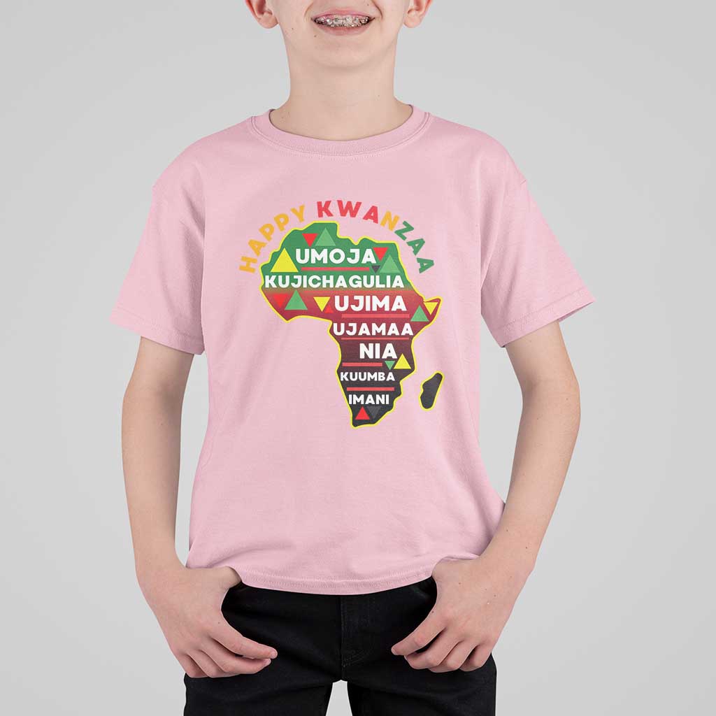 Happy Kwanzaa African Map T Shirt For Kid Nguzo Saba Seven Principles African Heritage Gift - Wonder Print Shop