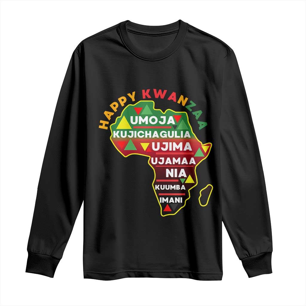 Happy Kwanzaa African Map Long Sleeve Shirt Nguzo Saba Seven Principles African Heritage Gift - Wonder Print Shop