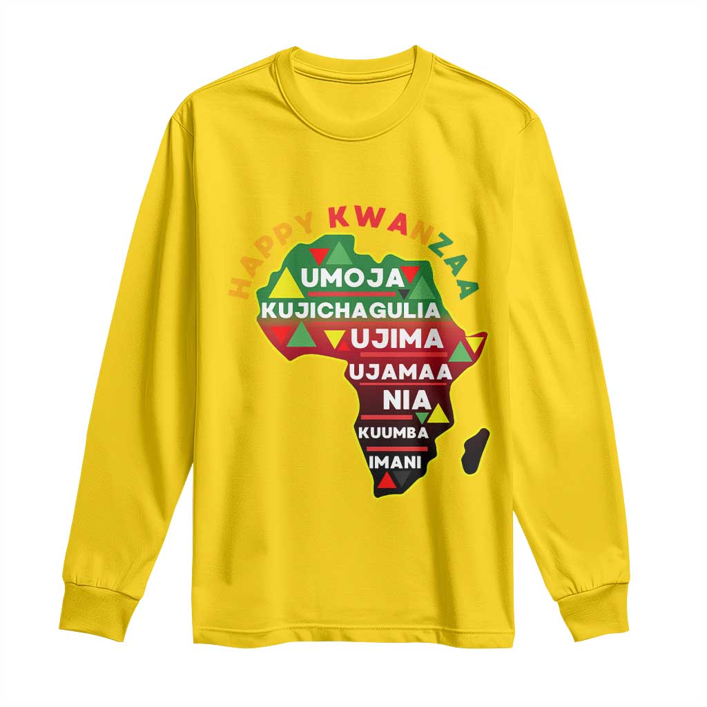Happy Kwanzaa African Map Long Sleeve Shirt Nguzo Saba Seven Principles African Heritage Gift - Wonder Print Shop