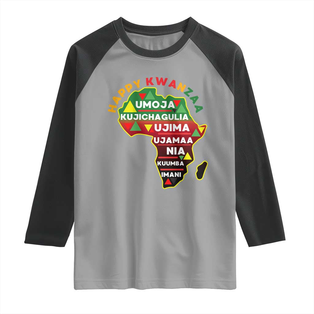 Happy Kwanzaa African Map Raglan Shirt Nguzo Saba Seven Principles African Heritage Gift - Wonder Print Shop