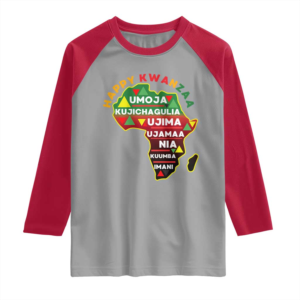 Happy Kwanzaa African Map Raglan Shirt Nguzo Saba Seven Principles African Heritage Gift - Wonder Print Shop