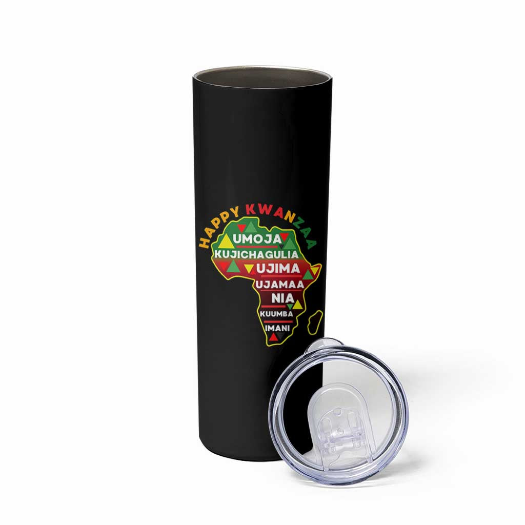 Happy Kwanzaa African Map Skinny Tumbler Nguzo Saba Seven Principles African Heritage Gift - Wonder Print Shop