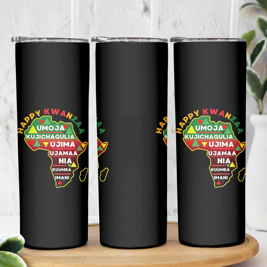 Happy Kwanzaa African Map Skinny Tumbler Nguzo Saba Seven Principles African Heritage Gift - Wonder Print Shop