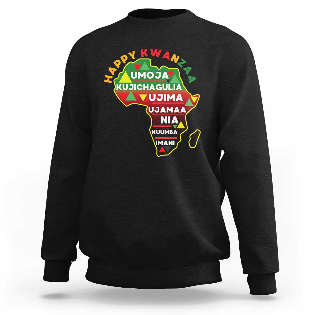 Happy Kwanzaa African Map Sweatshirt Nguzo Saba Seven Principles African Heritage Gift - Wonder Print Shop