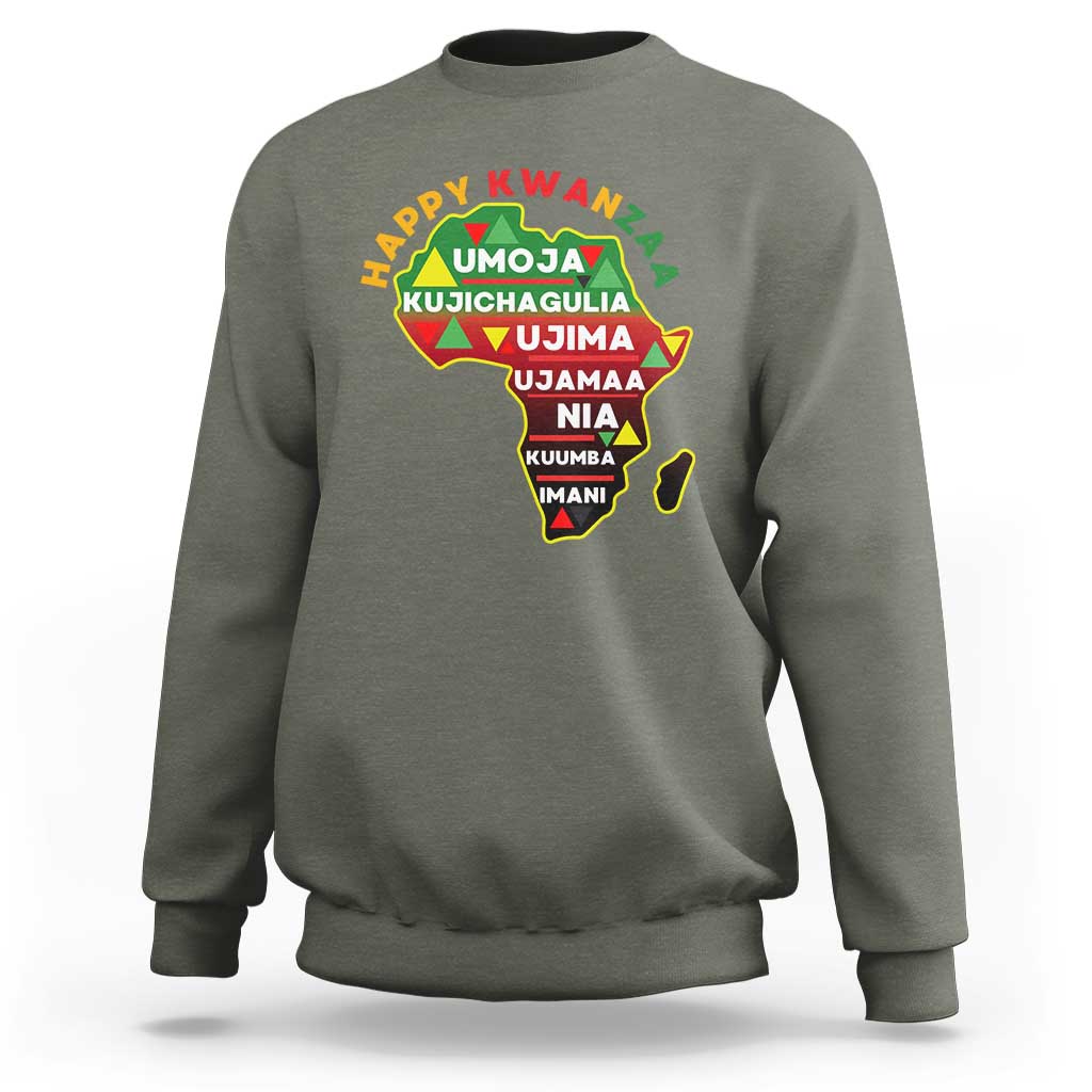 Happy Kwanzaa African Map Sweatshirt Nguzo Saba Seven Principles African Heritage Gift - Wonder Print Shop