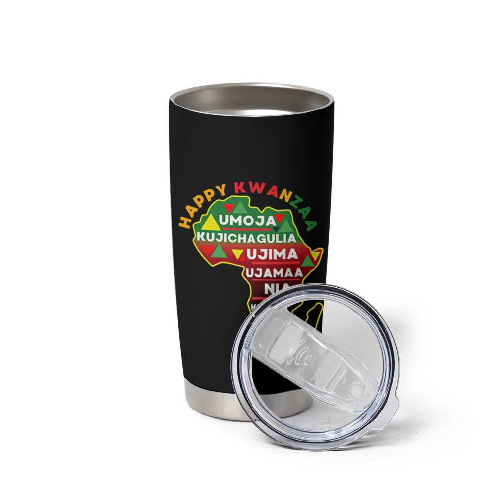 Happy Kwanzaa African Map Tumbler Cup Nguzo Saba Seven Principles African Heritage Gift - Wonder Print Shop