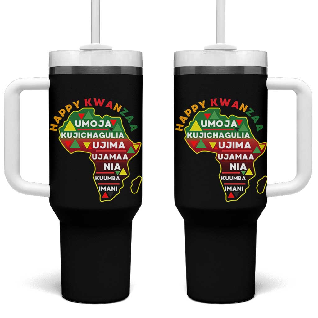 Happy Kwanzaa African Map Tumbler With Handle Nguzo Saba Seven Principles African Heritage Gift - Wonder Print Shop