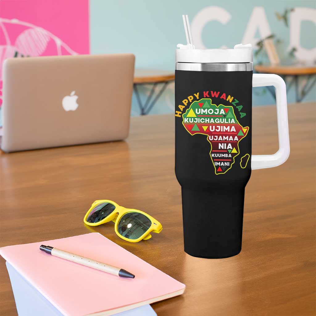 Happy Kwanzaa African Map Tumbler With Handle Nguzo Saba Seven Principles African Heritage Gift - Wonder Print Shop