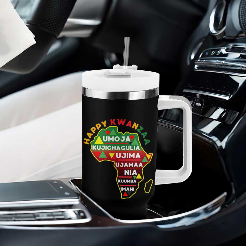 Happy Kwanzaa African Map Tumbler With Handle Nguzo Saba Seven Principles African Heritage Gift - Wonder Print Shop
