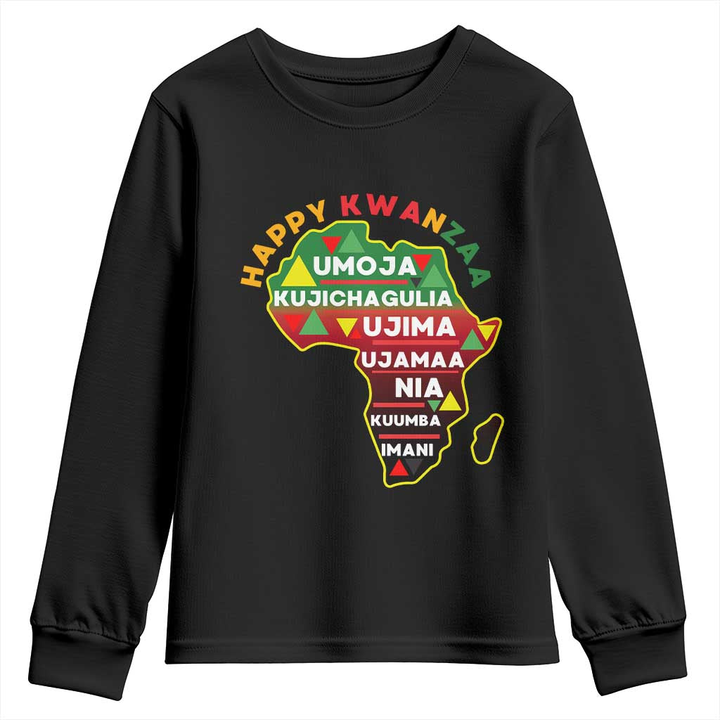 Happy Kwanzaa African Map Youth Sweatshirt Nguzo Saba Seven Principles African Heritage Gift - Wonder Print Shop