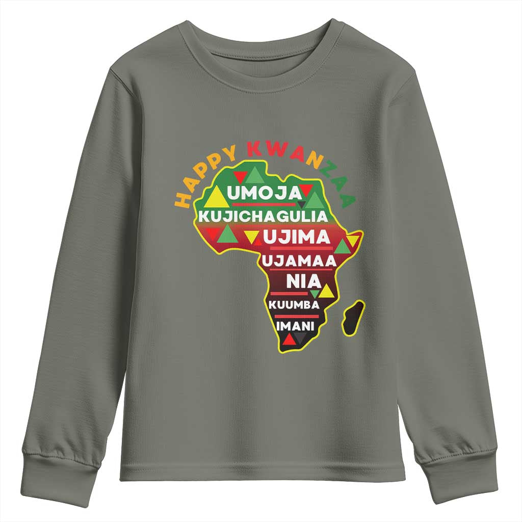 Happy Kwanzaa African Map Youth Sweatshirt Nguzo Saba Seven Principles African Heritage Gift - Wonder Print Shop