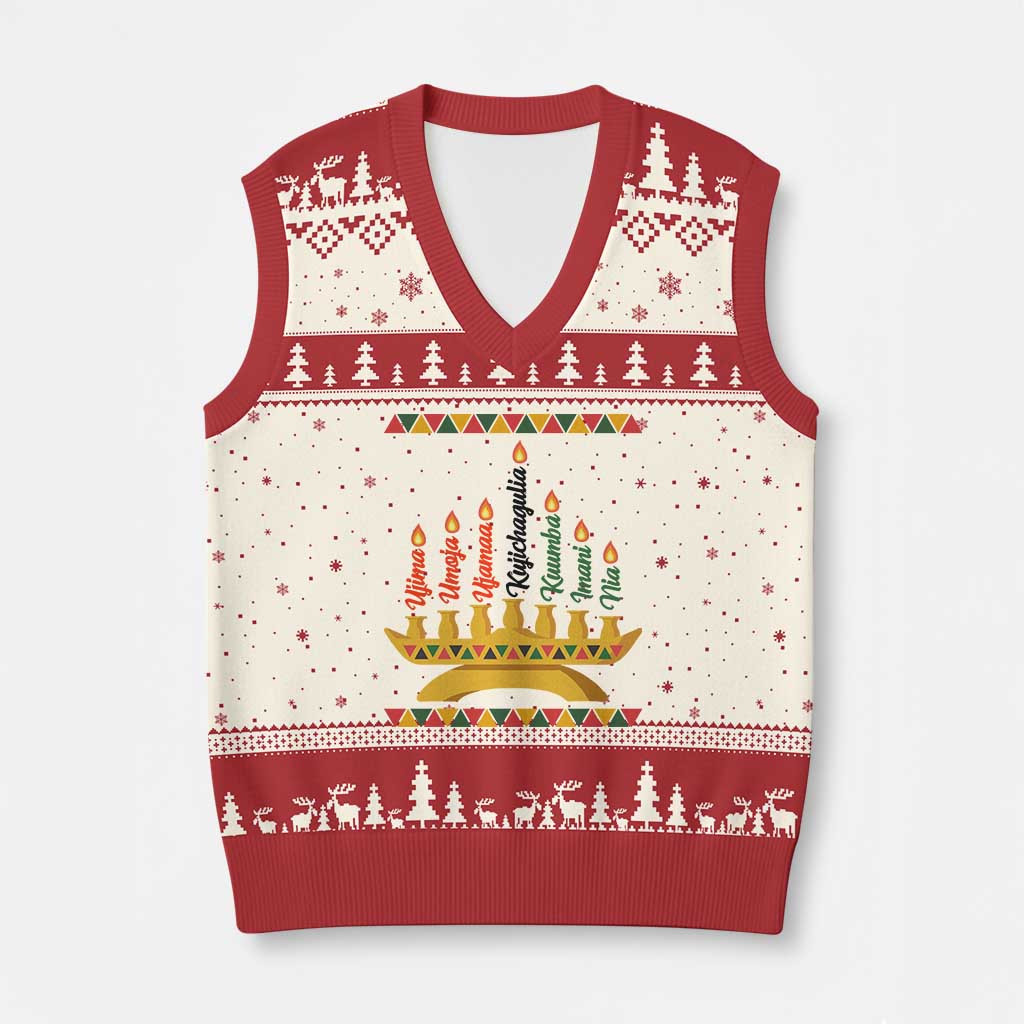 7 Principles Of Kwanzaa V-Neck Knit Sweater Vest Festival Of Lights African Heritage Gift - Wonder Print Shop