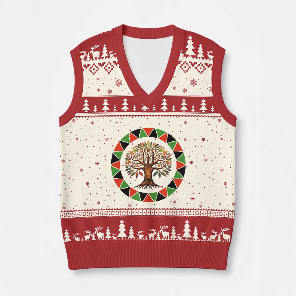 Kwanzaa Tree Of Life V-Neck Knit Sweater Vest African American Holiday Gift - Wonder Print Shop
