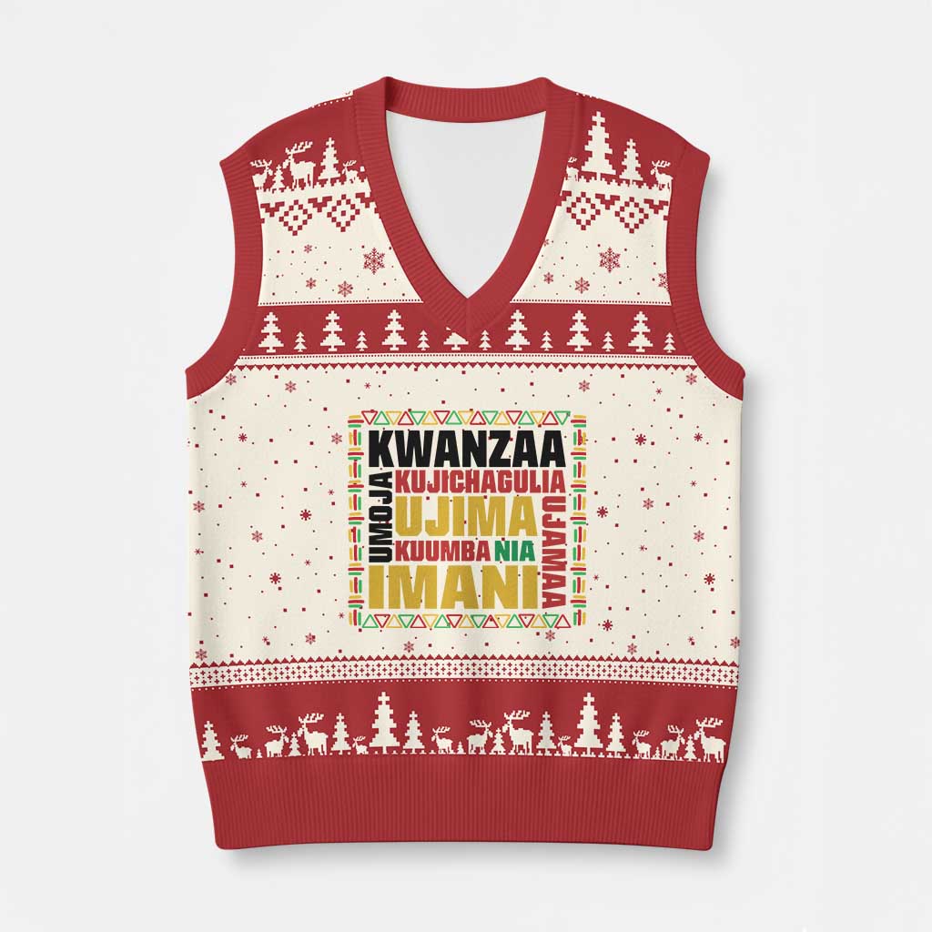 Nguzo Saba Seven Principles V-Neck Knit Sweater Vest African Heritage Celebration Gift - Wonder Print Shop