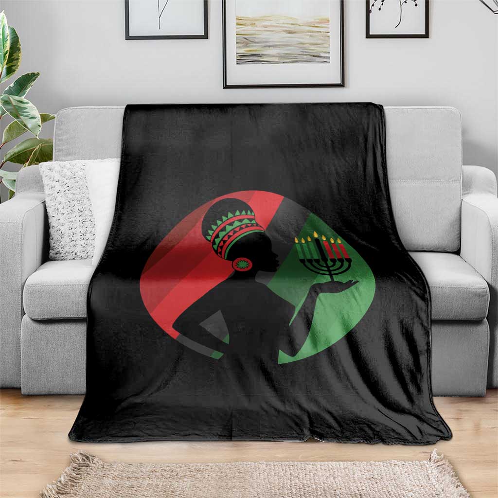 African Woman With Kinara Throw Blanket Happy Kwanzaa Cultural Pride Gift - Wonder Print Shop