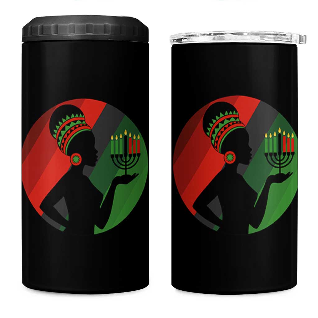 African Woman With Kinara 4 in 1 Can Cooler Tumbler Happy Kwanzaa Cultural Pride Gift - Wonder Print Shop