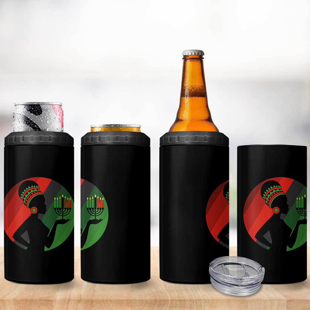 African Woman With Kinara 4 in 1 Can Cooler Tumbler Happy Kwanzaa Cultural Pride Gift - Wonder Print Shop