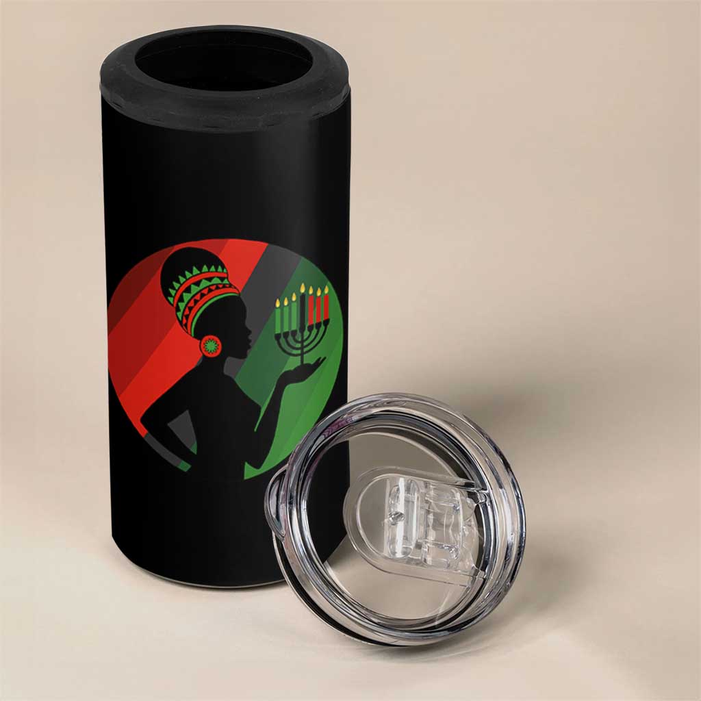 African Woman With Kinara 4 in 1 Can Cooler Tumbler Happy Kwanzaa Cultural Pride Gift - Wonder Print Shop