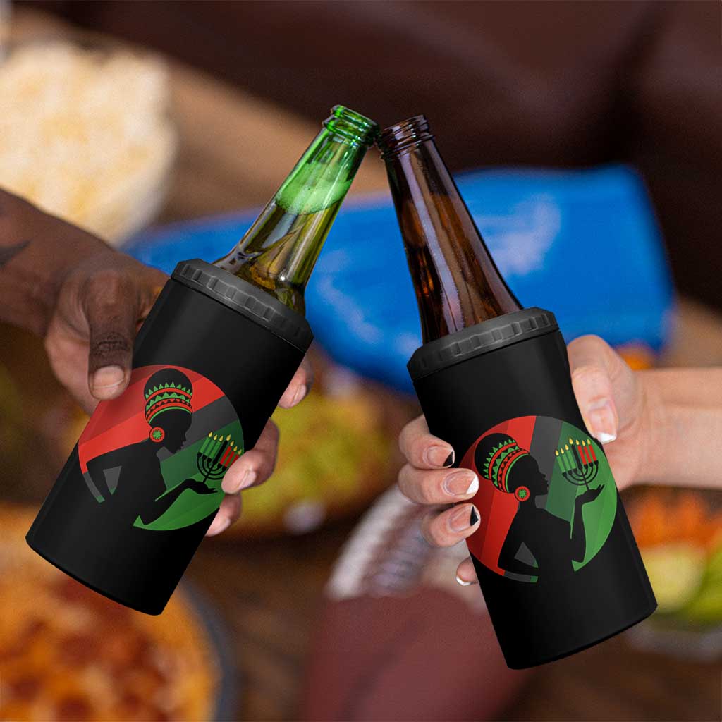 African Woman With Kinara 4 in 1 Can Cooler Tumbler Happy Kwanzaa Cultural Pride Gift - Wonder Print Shop