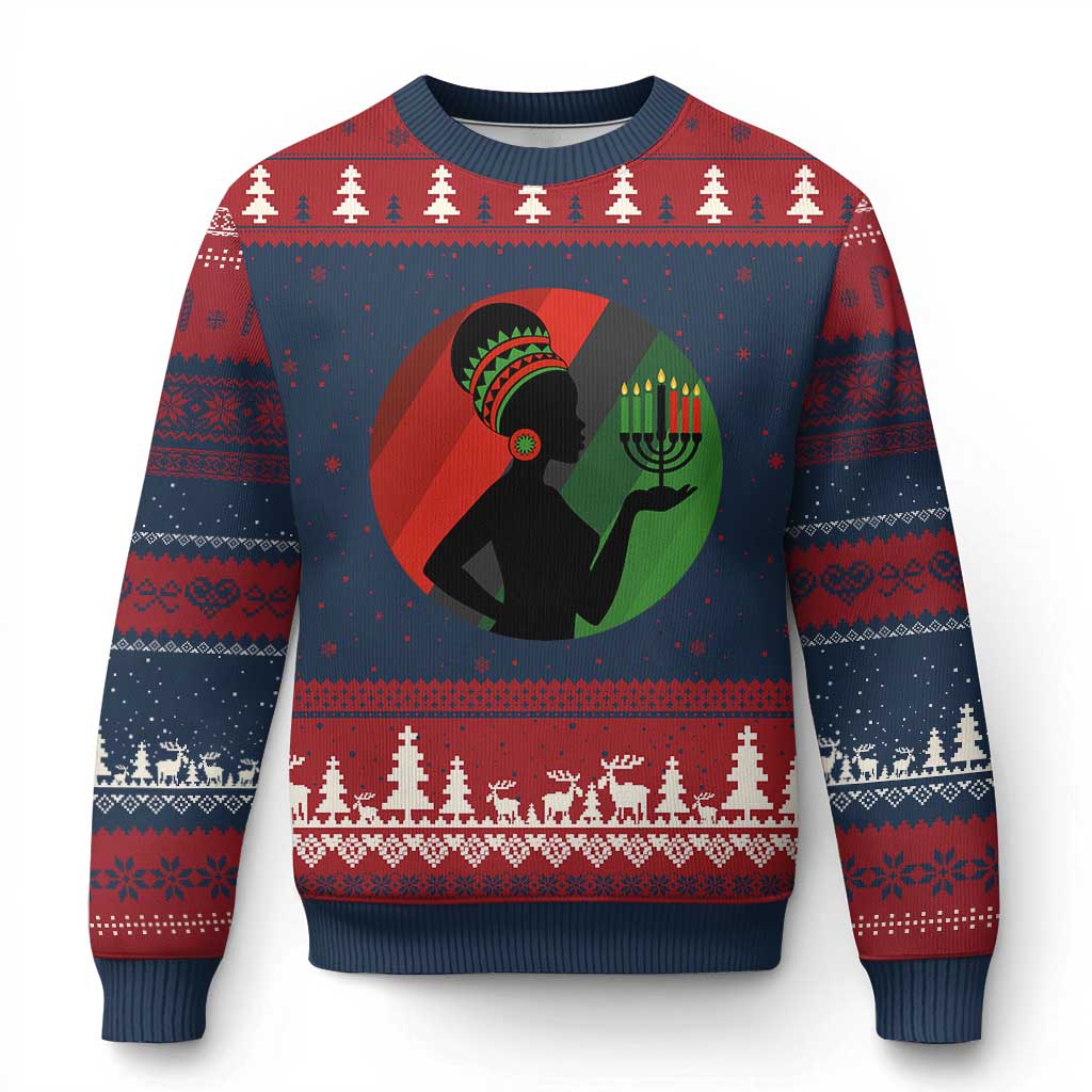 African Woman With Kinara Ugly Christmas Sweater Happy Kwanzaa Cultural Pride Gift - Wonder Print Shop