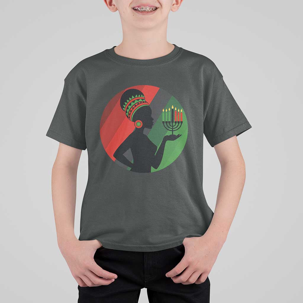 African Woman With Kinara T Shirt For Kid Happy Kwanzaa Cultural Pride Gift - Wonder Print Shop