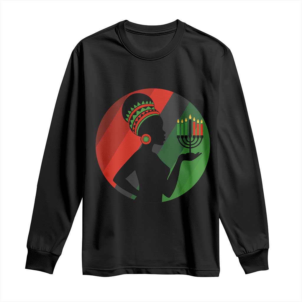 African Woman With Kinara Long Sleeve Shirt Happy Kwanzaa Cultural Pride Gift - Wonder Print Shop